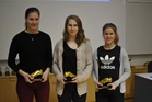 Pauliina Tähtinen, Erika Winter ja Paula Auvinen. Katarina Naumanen oli A-Maajoukkueleirillä.